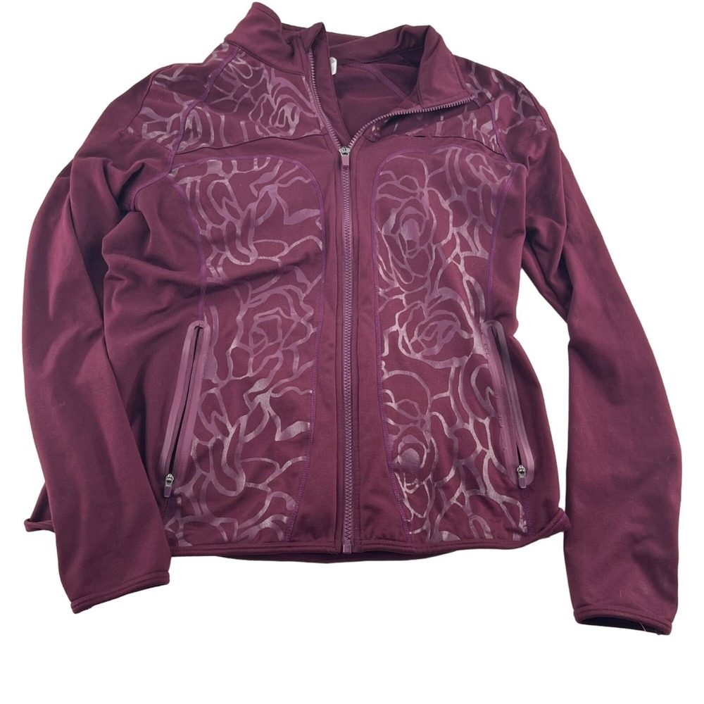 Fabletics Women's Full Zip Jacket size Large‎ Plum Maroon Floral Design